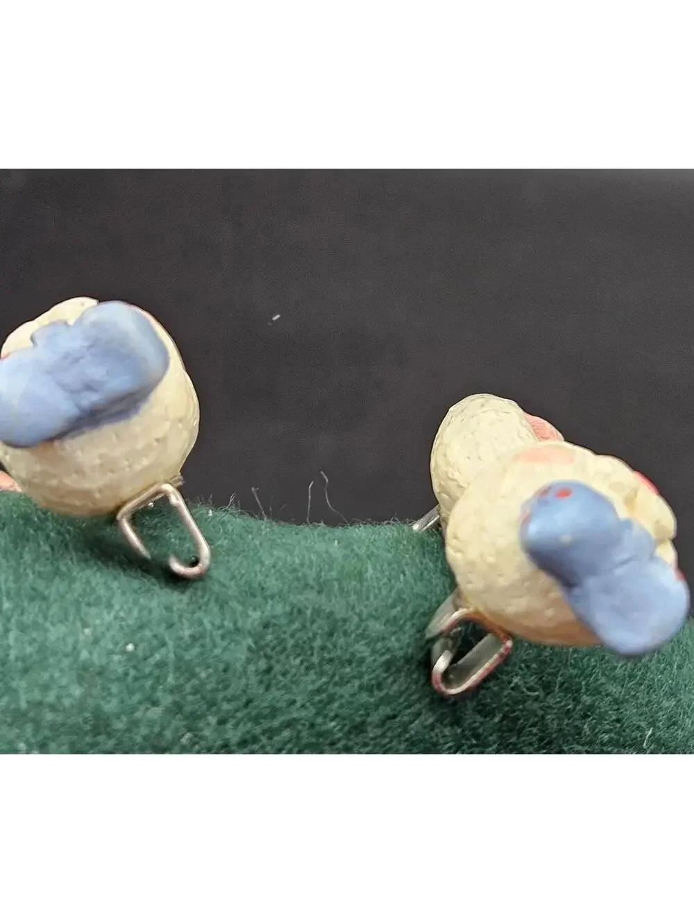 Vintage Bunny Rabbit Head Pin Brooch Carved Wood Look Blue Bow Tie
